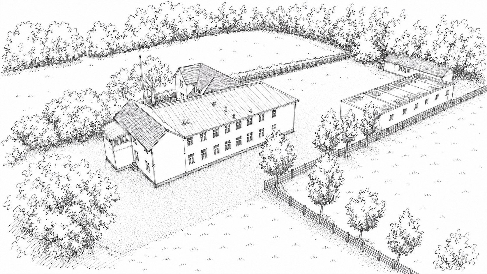 Tegning af Græskobbel, hovedhuset i Augustenborg